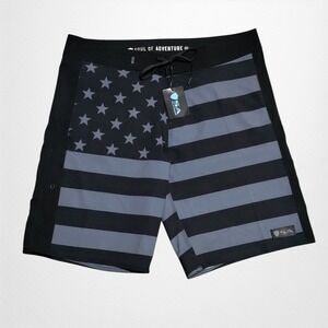 SA Fishing Soul of‎ Adventure Mens Board Shorts Size 36 Blackout American Flag